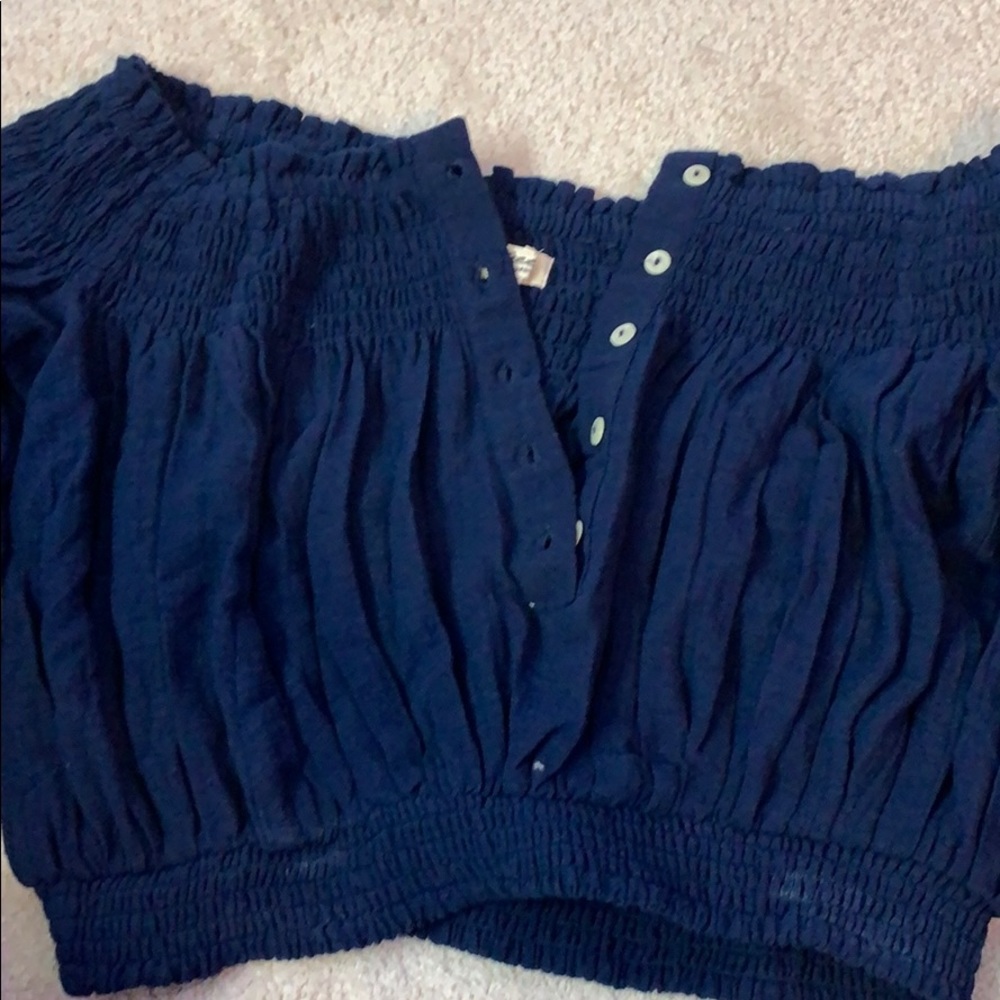 Navy off the shoulder button up *WORN ONCE*